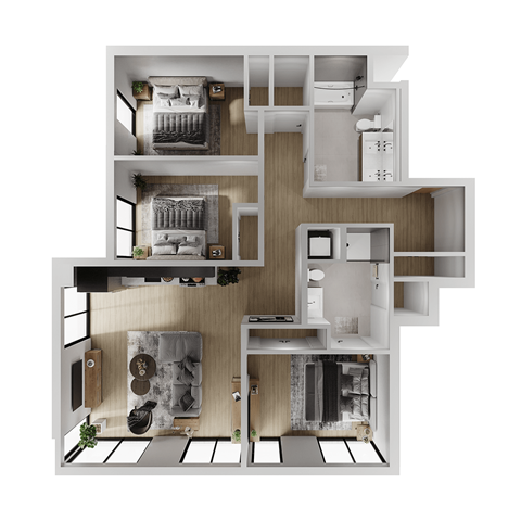 Floor plan for 3 beds, 2 baths, 1279 sqft